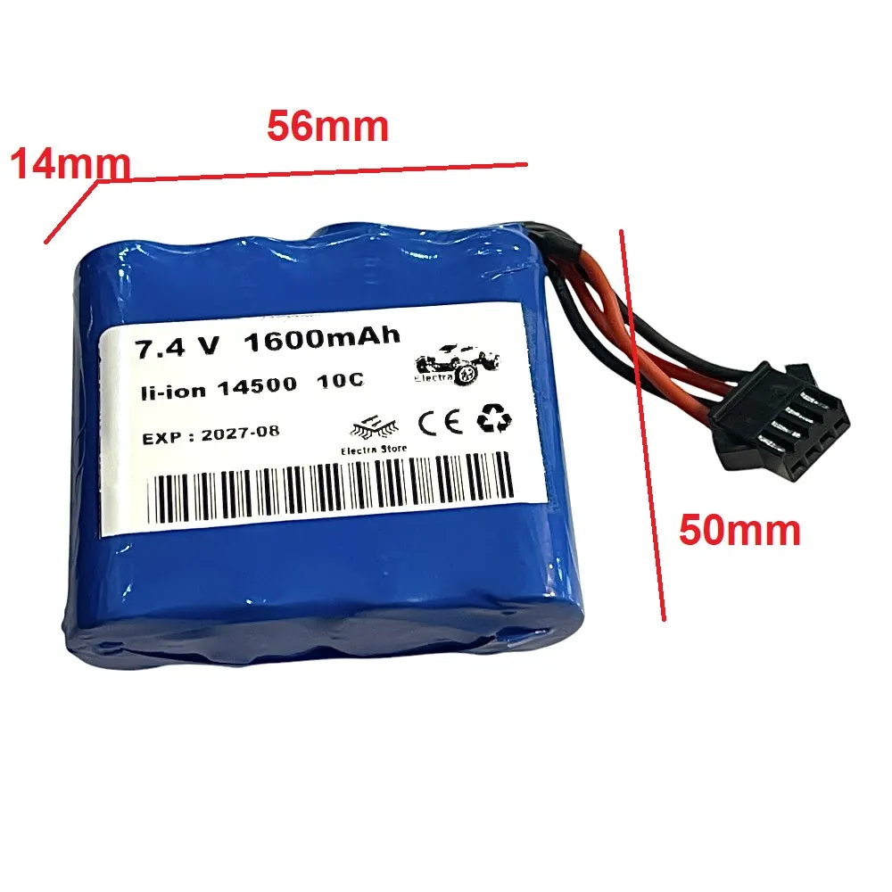 باتری 7.4V 1600mAh سایز 14500-  با سوکت SM-4 PIN