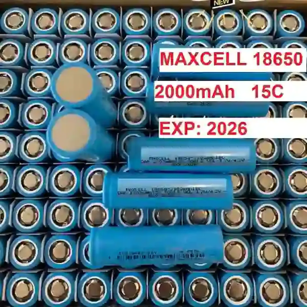 باتری لیتیوم یون سر تخت 2000 میلی آمپر با  ضریب جریان  15C سایز 18650 برندMaxcell مناسب دریل شارژی