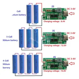 ماژوا محافظ شارژ باتری لیتیومی Type C BMS 2S 3S 4S 1A 2A 4A 18650 21700 3.7V  Li-Po Polymer USB C To 8.4V 12.6V 16.8V