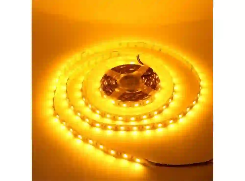 LED ال ای دی  نواری زرد درشت 5050 ولتاژ راه اندازی 12 ولت ، دارای سطح نیمکره ای ضد آب با برچسب 